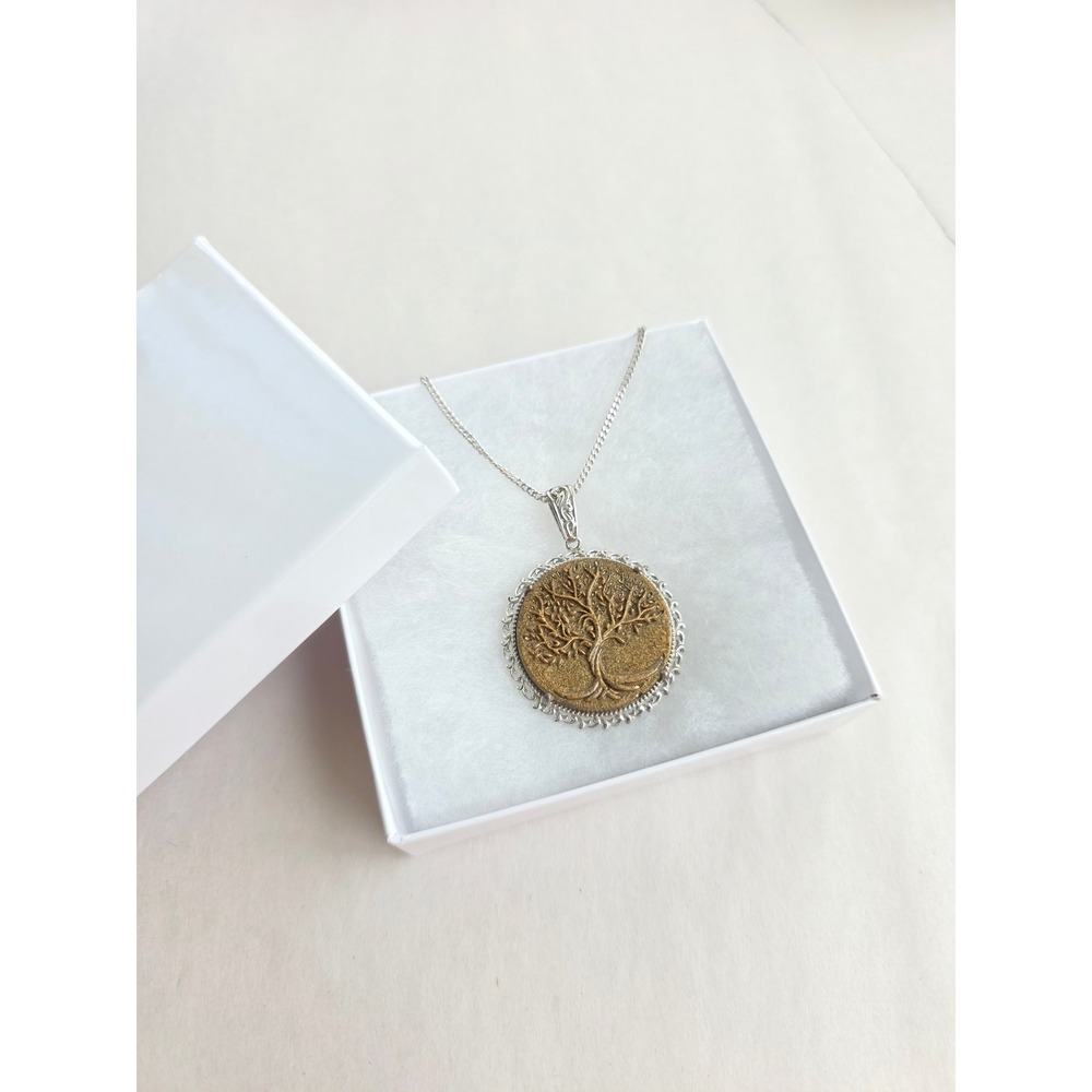 New Djoy 925 Sterling Silver Golden Constituted Shungite Tree of Life Necklace